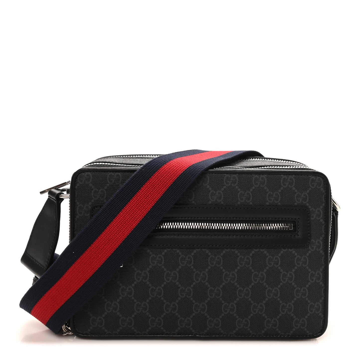 GG Supreme Monogram Web Small Shoulder Bag Black Grey