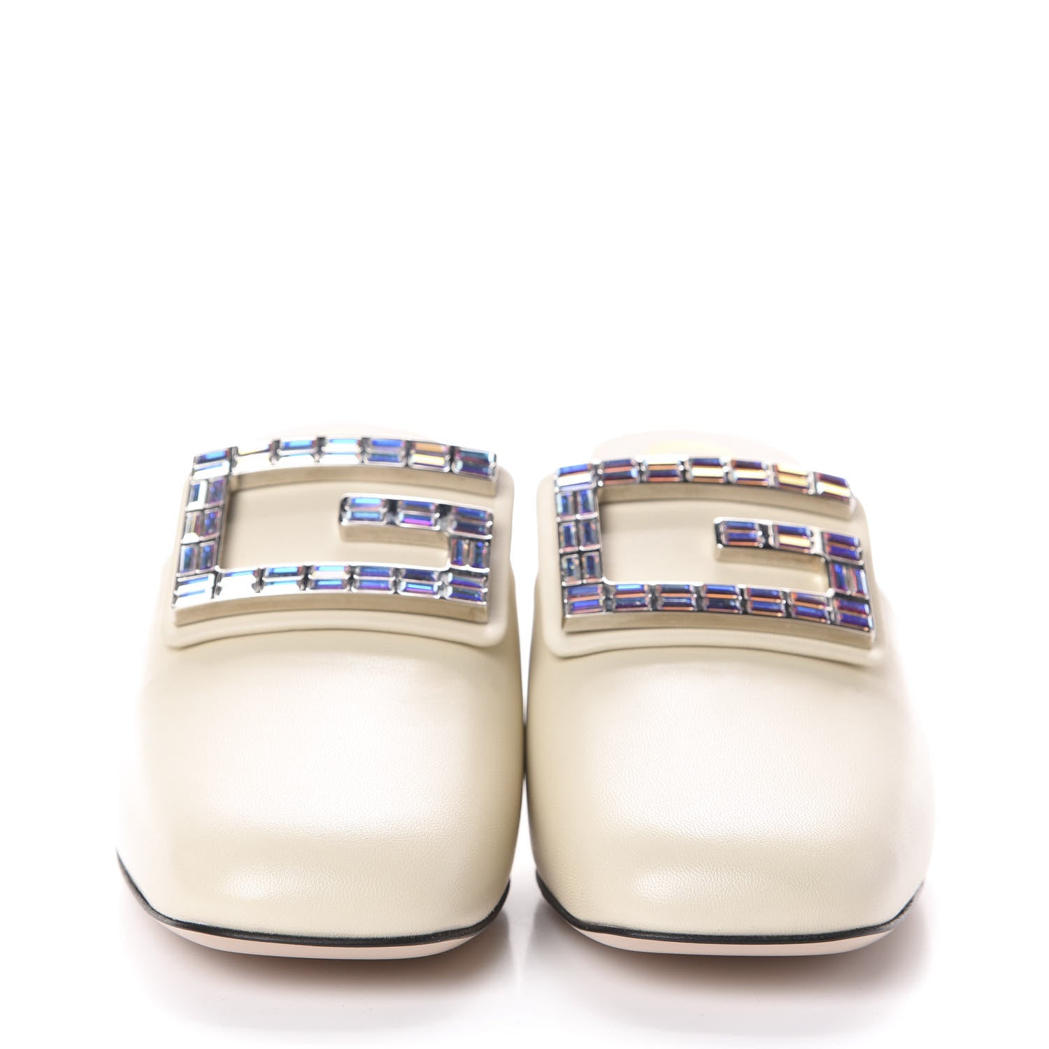 Gucci Malaga Kid Crystal Square G Madelyn Mules 37 Vintage White 2 of 7