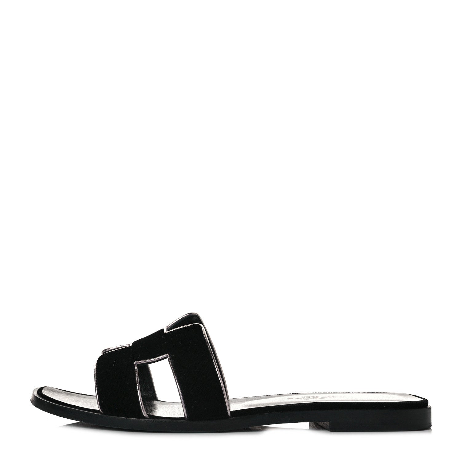 Hermes Velvet Nappa Oran Sandals 37.5 Black Argent Vieilli 1 of 8