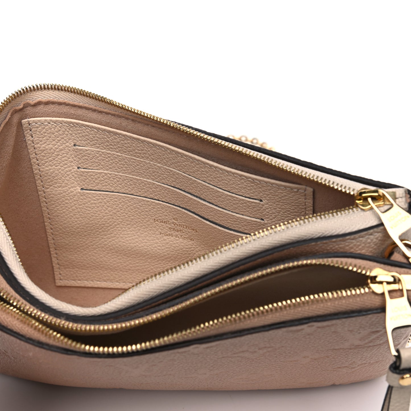 Empreinte Double Zip Pochette Beige Rose Creme