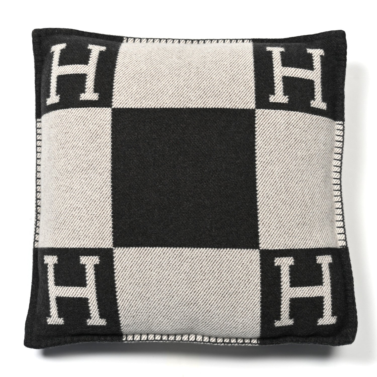 Hermes Wool Cashmere Avalon Pillow PM Ecru Gris Fonce 1 of 3