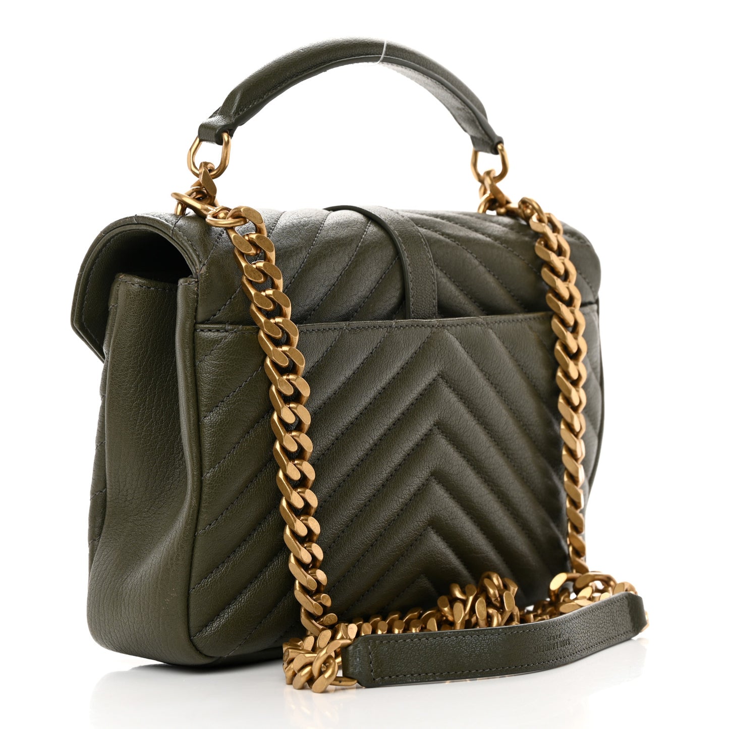 Sheepskin Matelasse Chevron Monogram Medium College Bag Military Olive