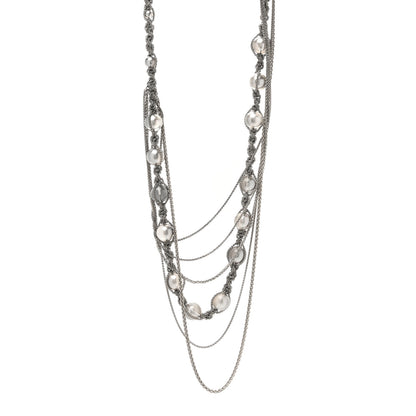 Chanel Crystal Pearl Multi Strand Chain CC Long Necklace  Silver 1 of 5