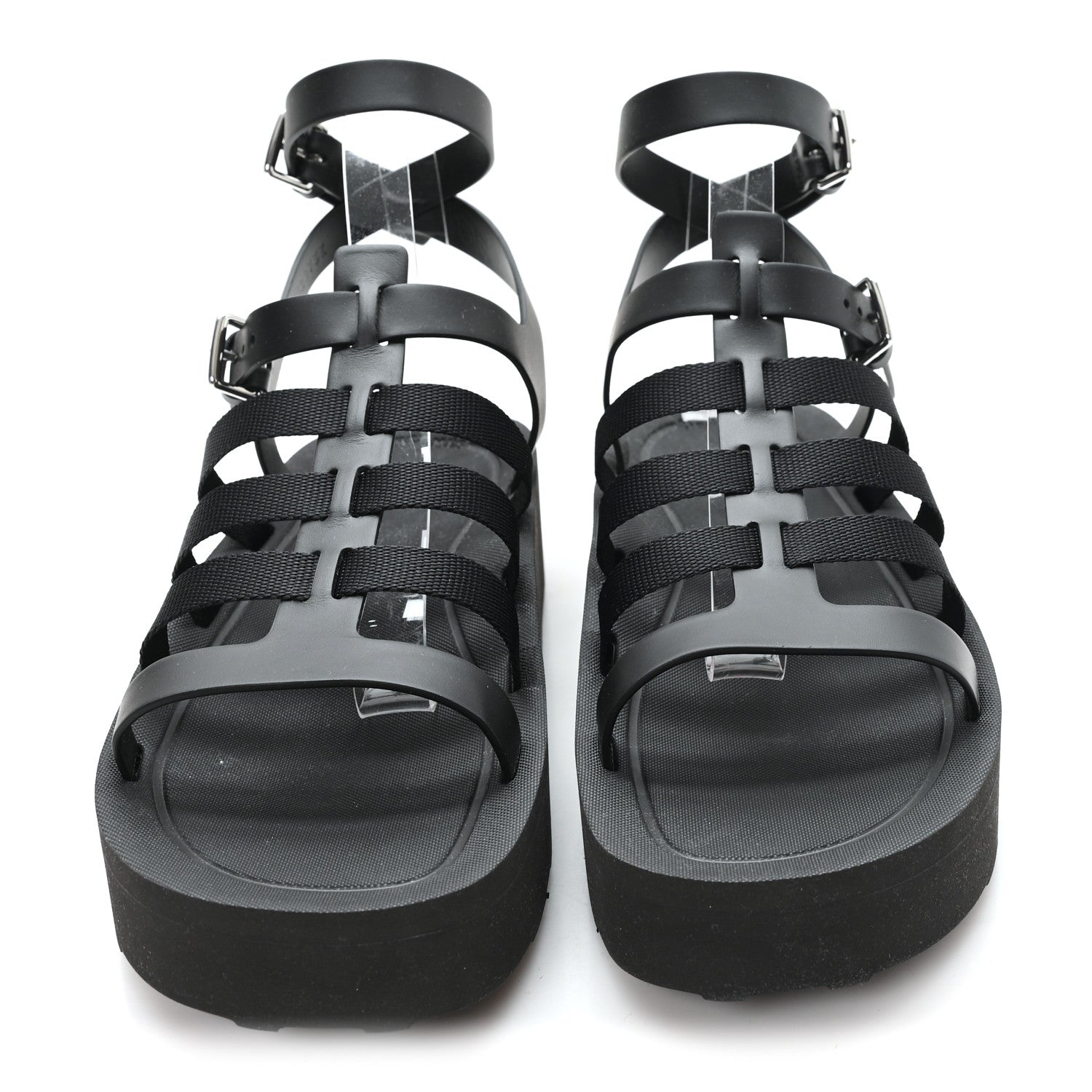 Hermes Calfskin Nylon Jupiter Sandals 40 Black 3 of 9