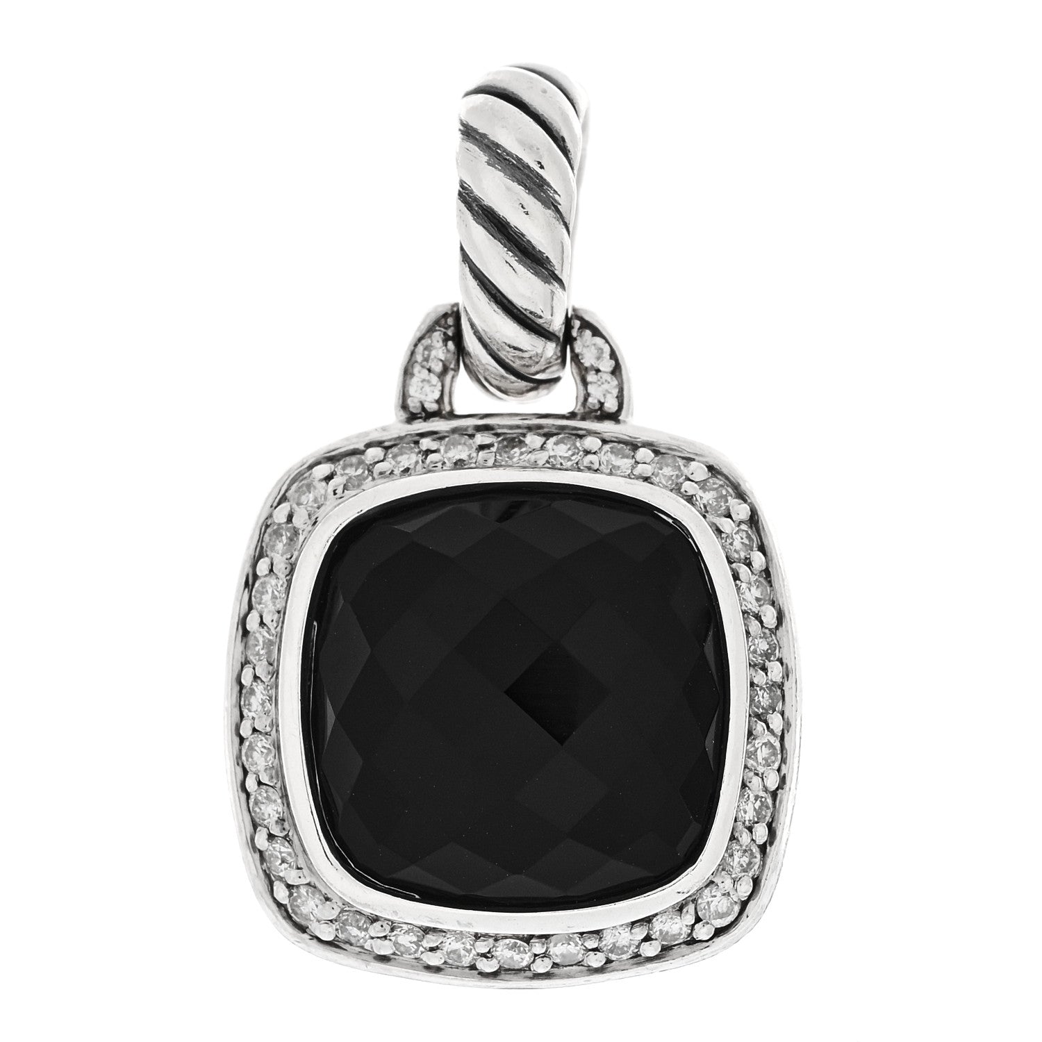 David Yurman Sterling Silver Diamond Black Onyx 14mm Albion Enhancer Pendant 1 of 3
