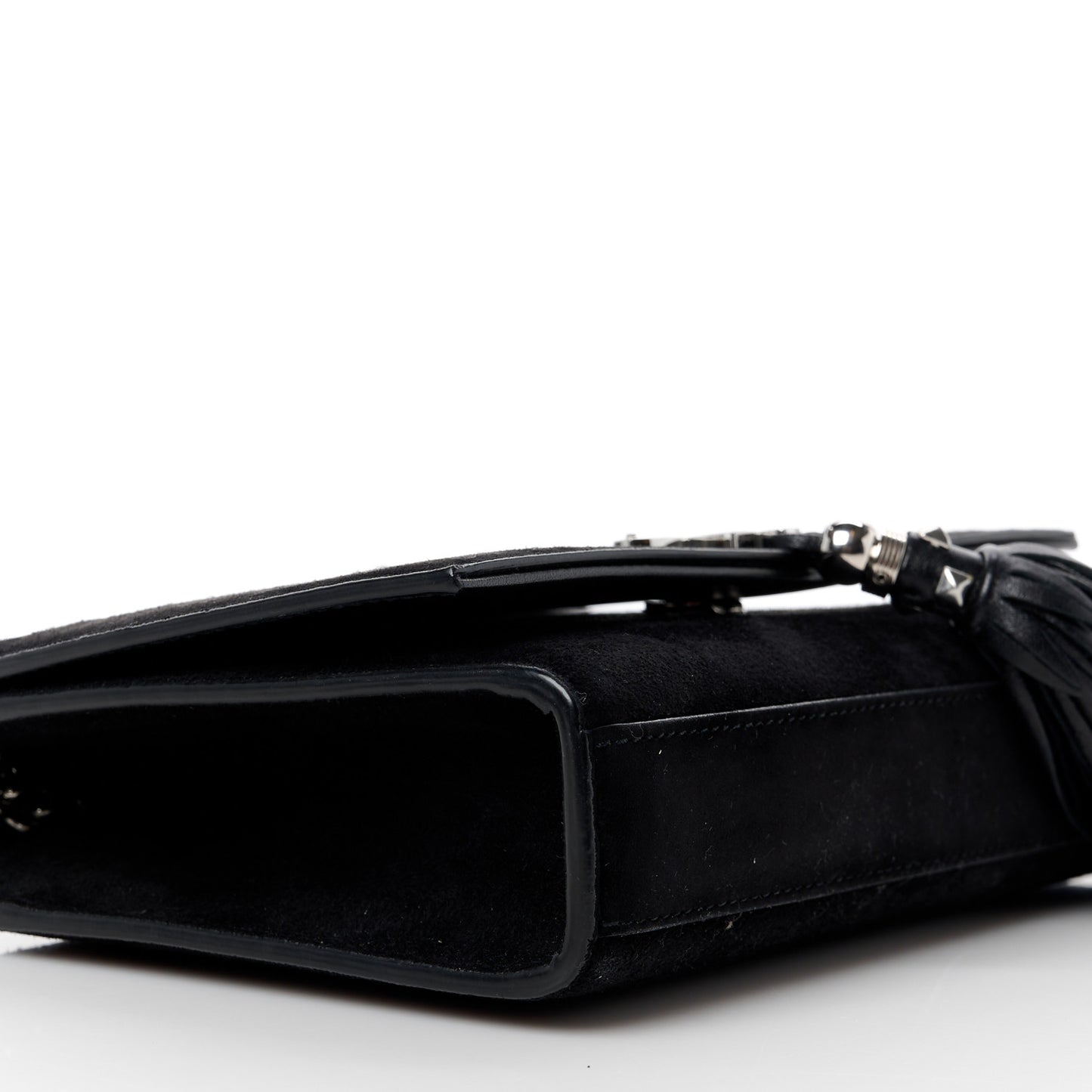Suede Medium Classic Monogram Kate Tassel Satchel Black