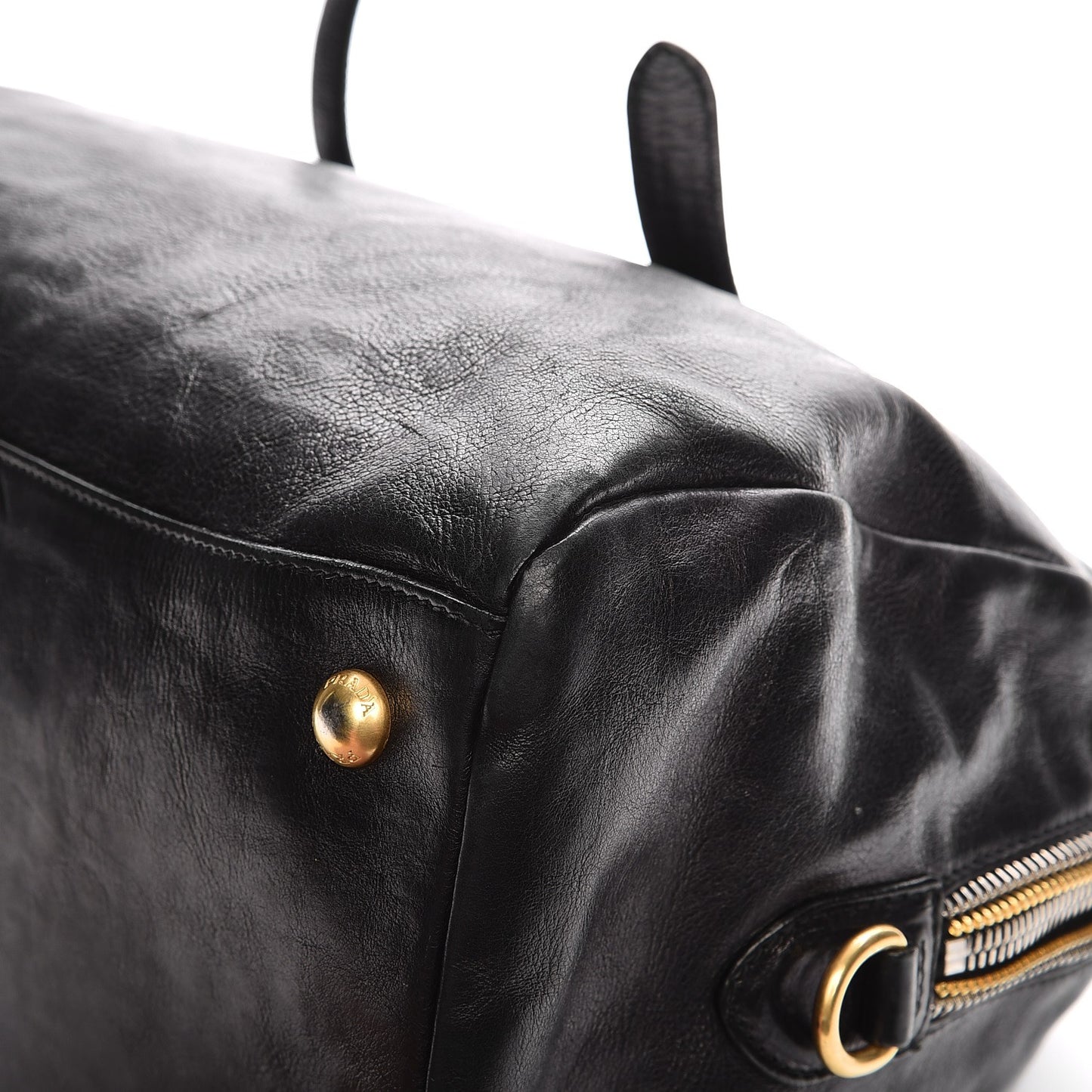 Glace Calf Zippers Dome Satchel Black
