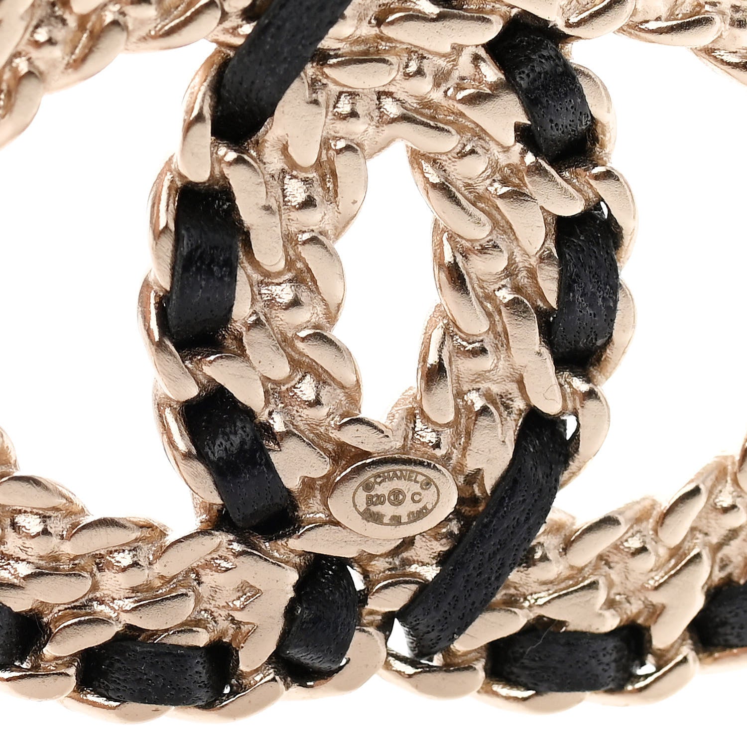 Chanel Crystal Lambskin Chain CC Vintage Allure Stud Earrings Black Gold 4 of 5