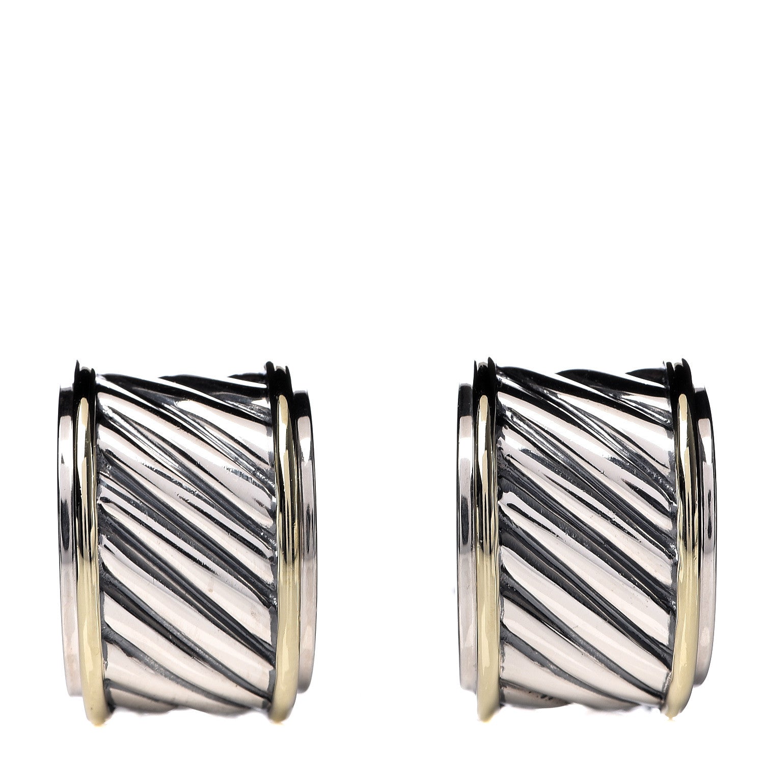 David Yurman Sterling Silver 14K Yellow Gold Cable Classics Cigar Band Earrings 1 of 4