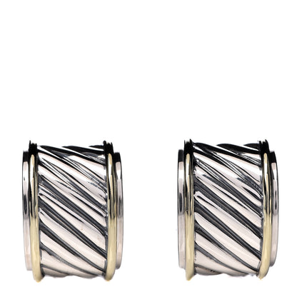 David Yurman Sterling Silver 14K Yellow Gold Cable Classics Cigar Band Earrings 1 of 4