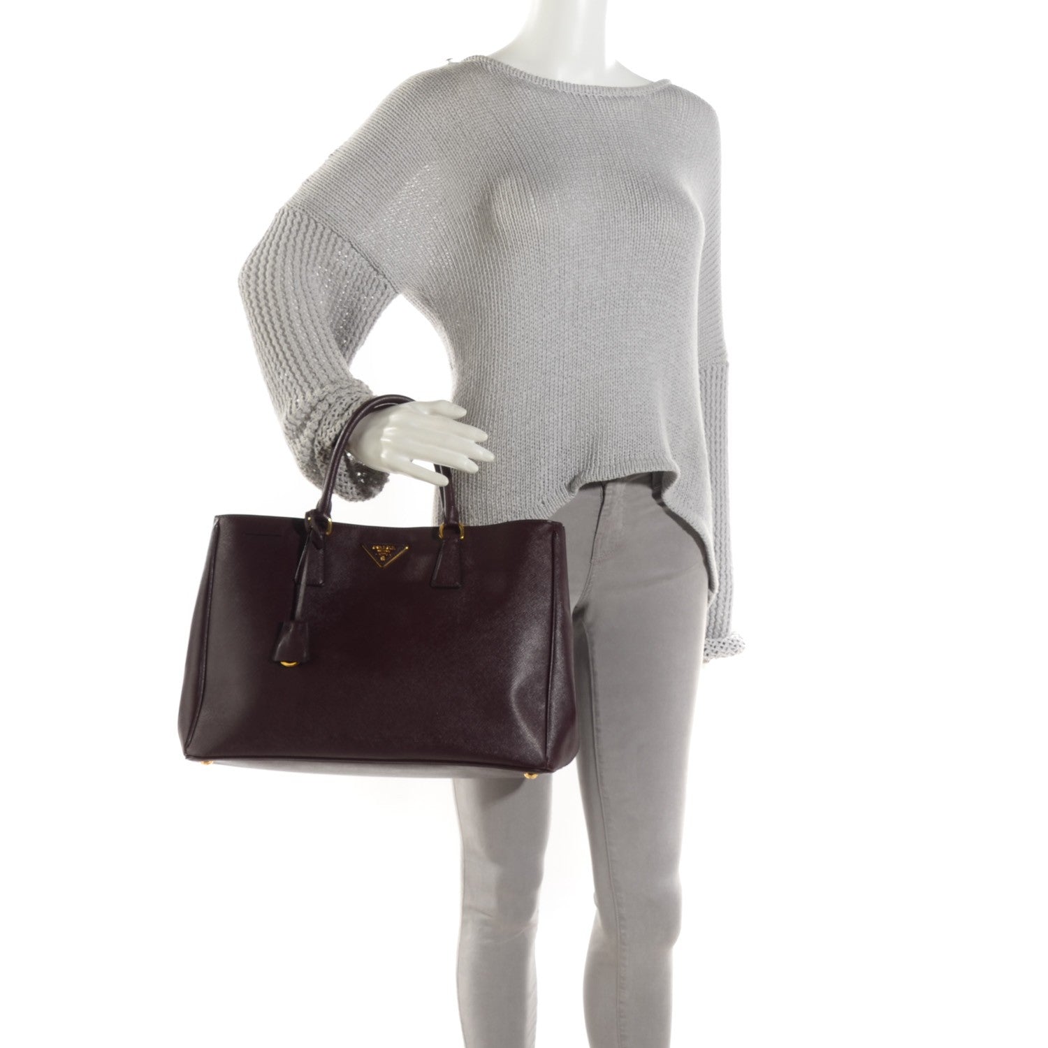 Prada Saffiano Lux Large Tote Bordeaux 2 of 9