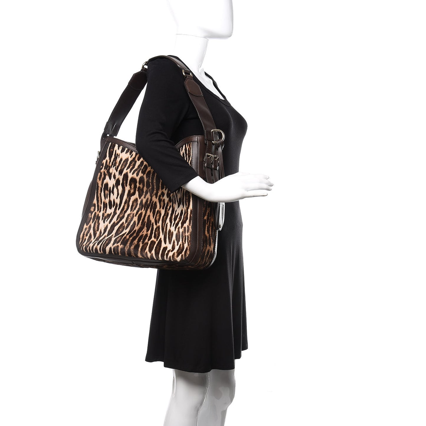 Calf Hair Leopard Print Medium Heritage Shoulder Bag Dark Brown