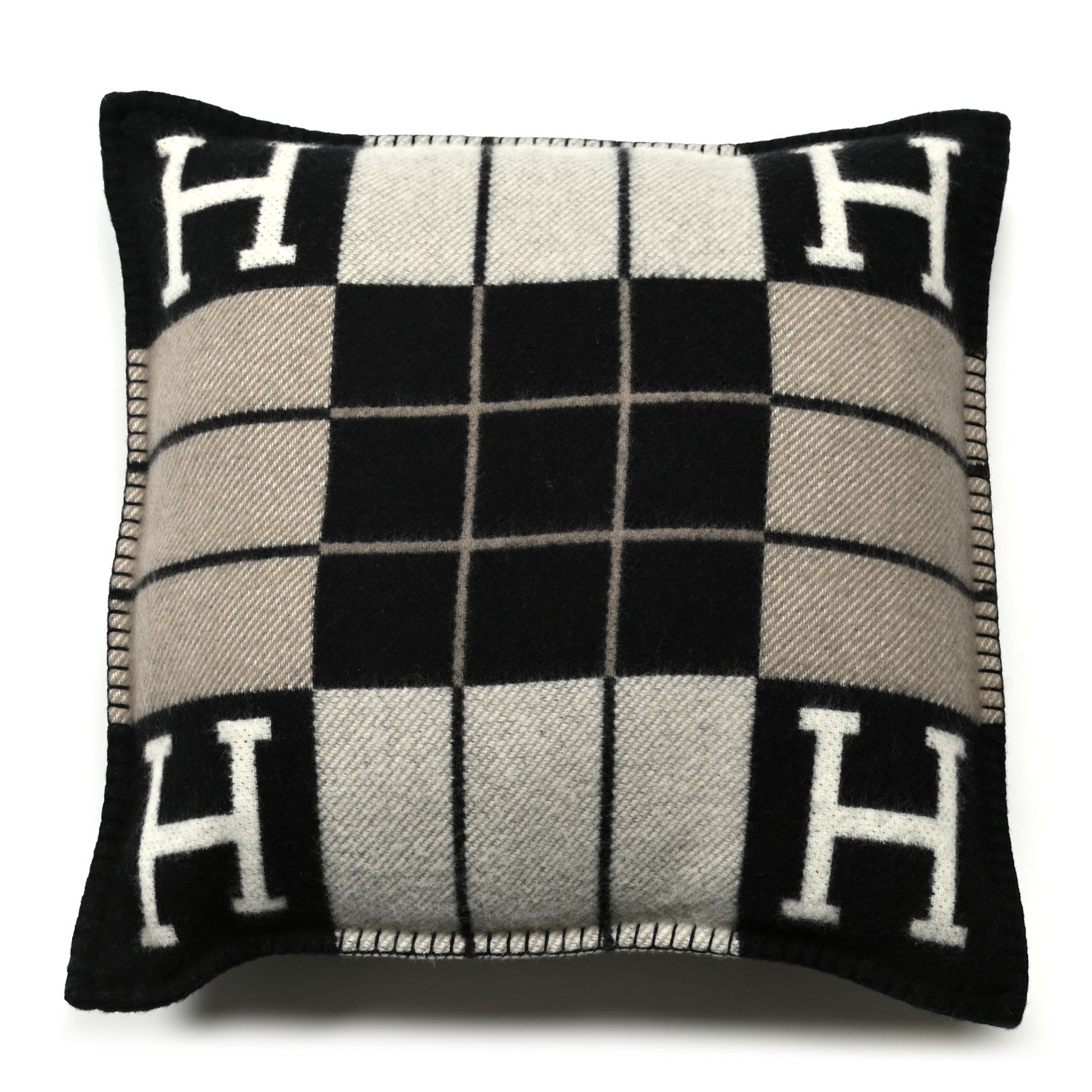 Hermes Wool Cashmere Avalon III Pillow PM Ecru Black 1 of 3