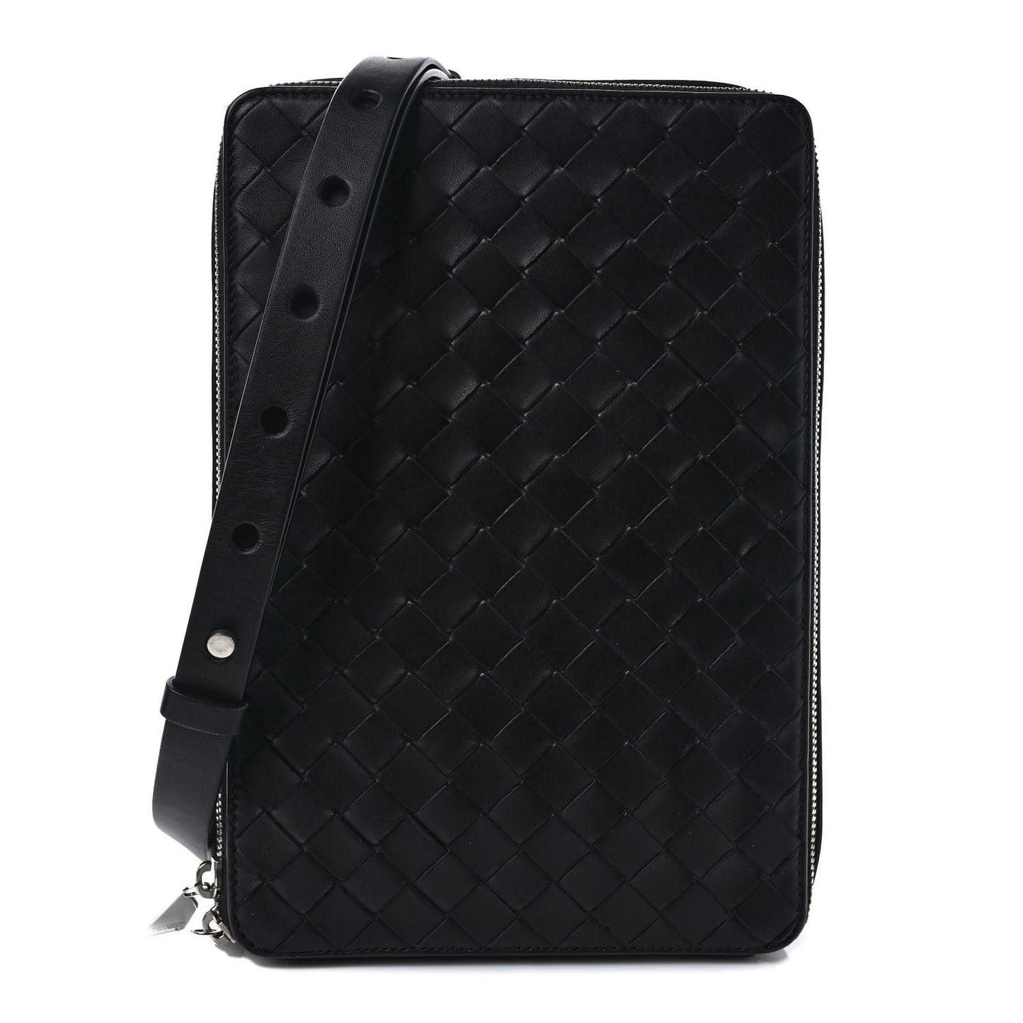 Nappa Intrecciato Zip Around Crossbody Bag Black