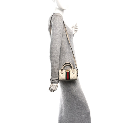Gucci GG Supreme Monogram Textured Dollar Calfskin Web Super Mini Ophidia Top Handle Bowler Bag Beige Mystic White Oatmeal 2 of 9