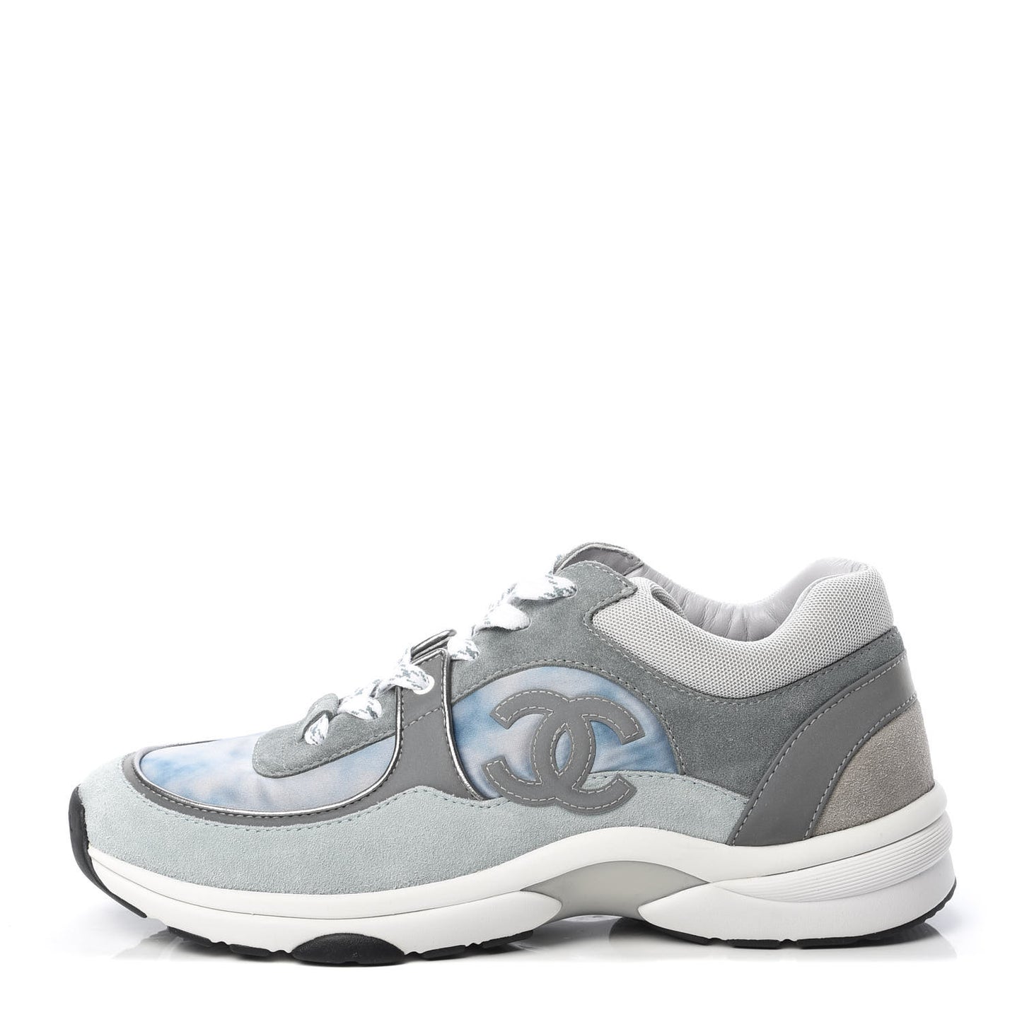 Nylon Lambskin Suede Calfskin CC Sneakers 40.5 Blue Grey White