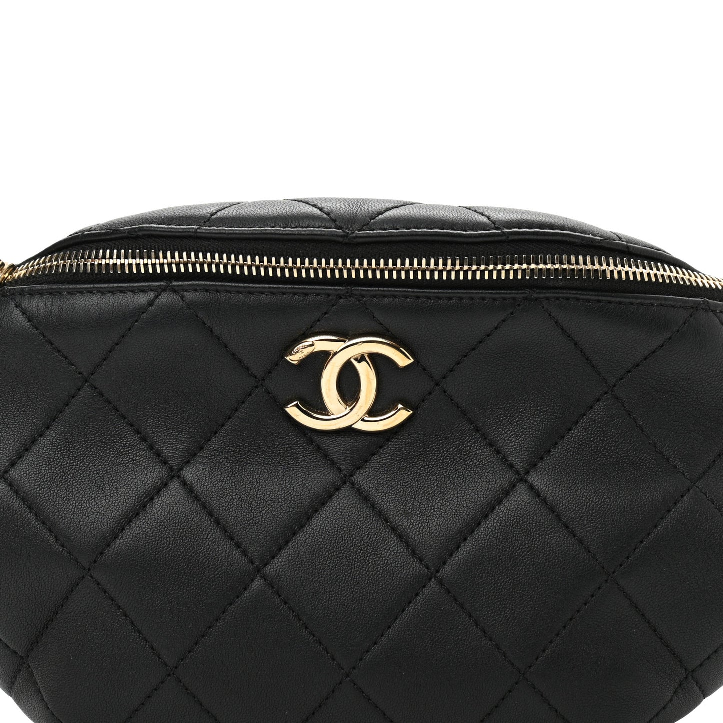 Lambskin Quilted Resin Bi-Color Waist Bag Fanny Pack Black