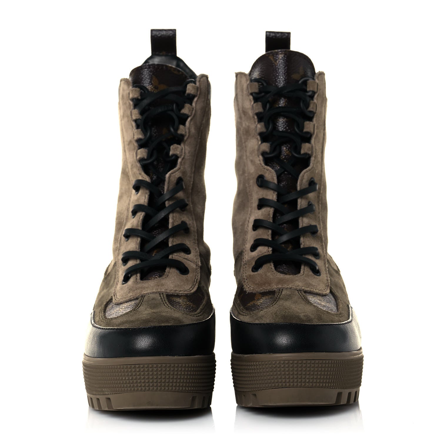 Louis Vuitton Suede Calfskin Monogram Laureate Platform Desert Boots 38.5 Taupe 2 of 8