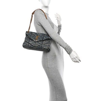 Saint Laurent Denim Quilted Small Loulou Puffer Monogram Chain Satchel Blue Cinnamon 2 of 10