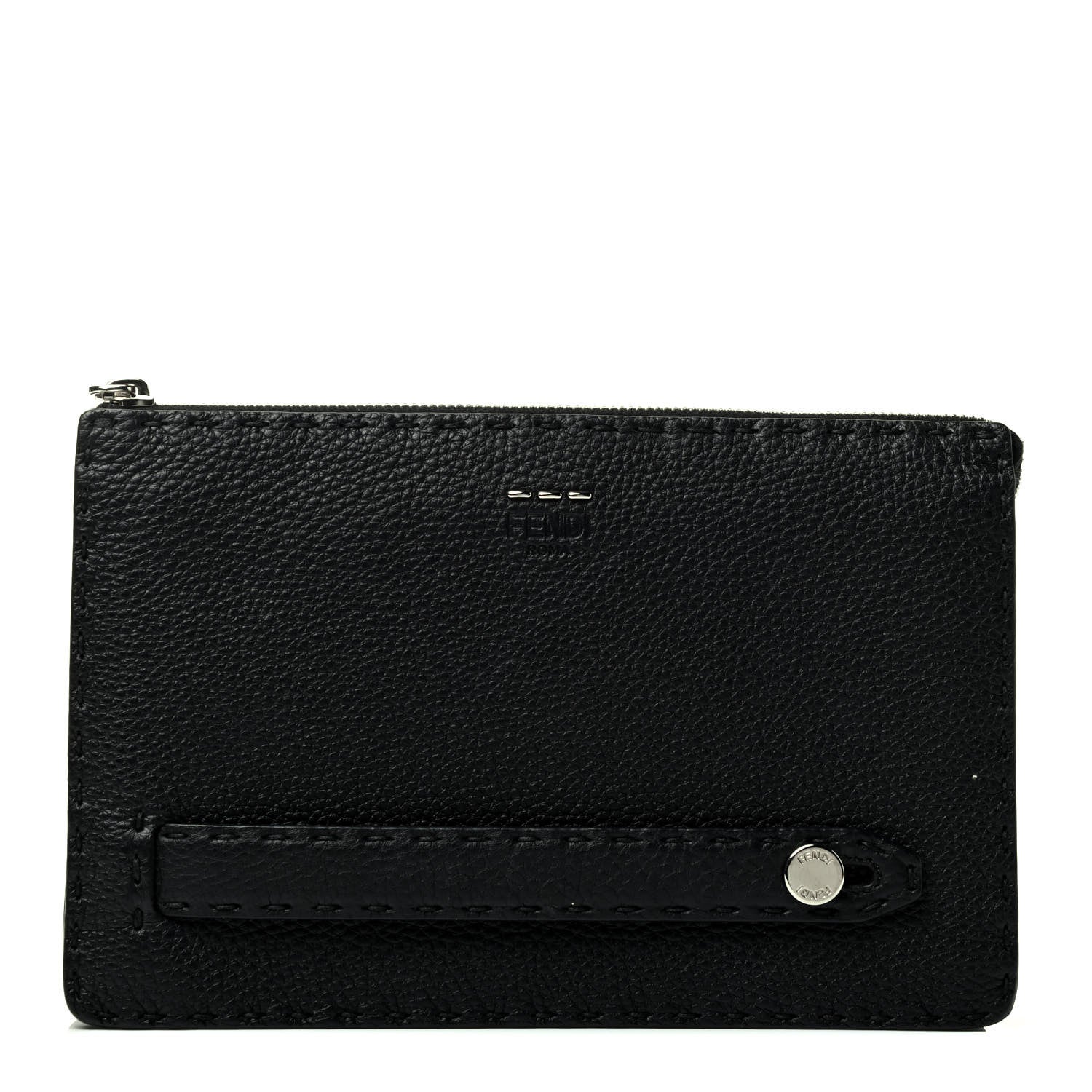 Fendi Cuoio Romano Selleria Metal Stitch Slim Clutch Black 1 of 4