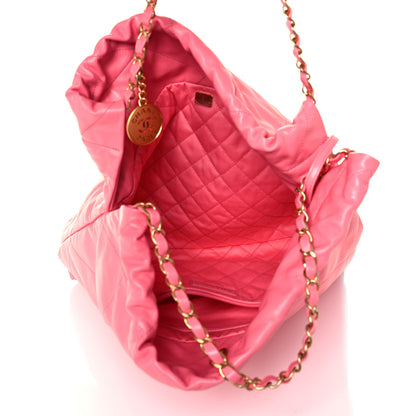Chanel Shiny Calfskin Quilted Chanel 22 Drawstring Bag Coral Pink 6 of 13