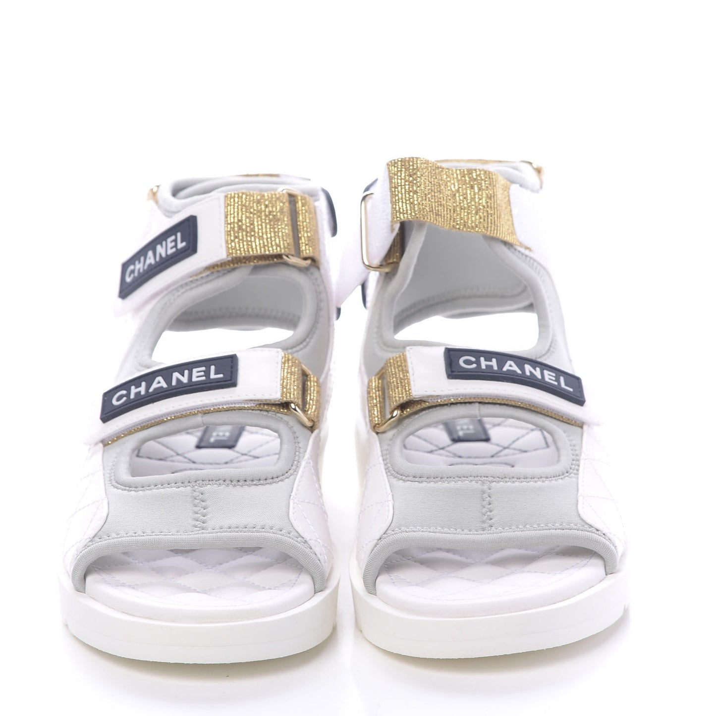 Goatskin Fabric Gladiator Sandals 36.5 White Light Grey Navy Blue