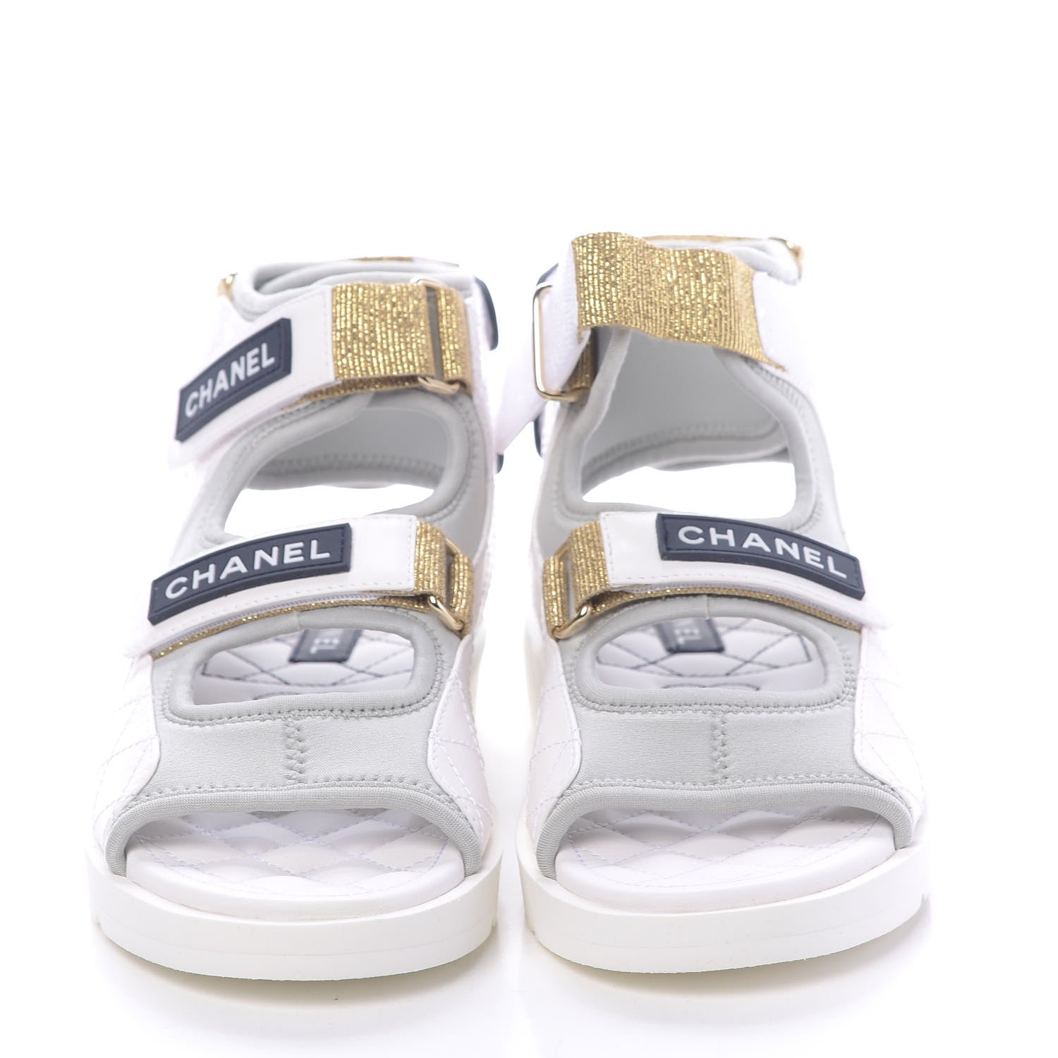 Chanel Goatskin Fabric Gladiator Sandals 36.5 White Light Grey Navy Blue 4 of 10