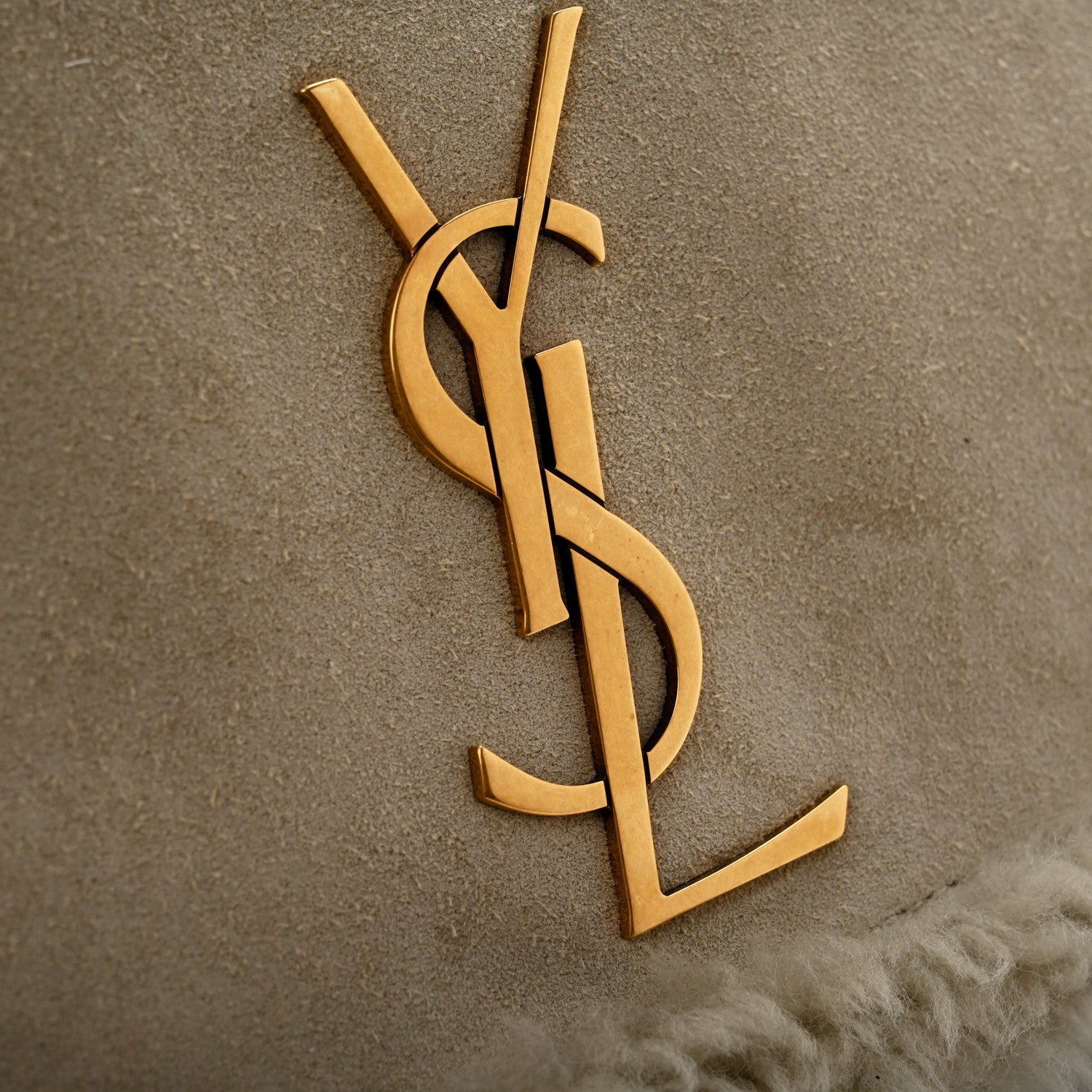 Saint Laurent Shearling Calfskin Medium Reversible Monogram Kate Satchel Grey 10 of 12