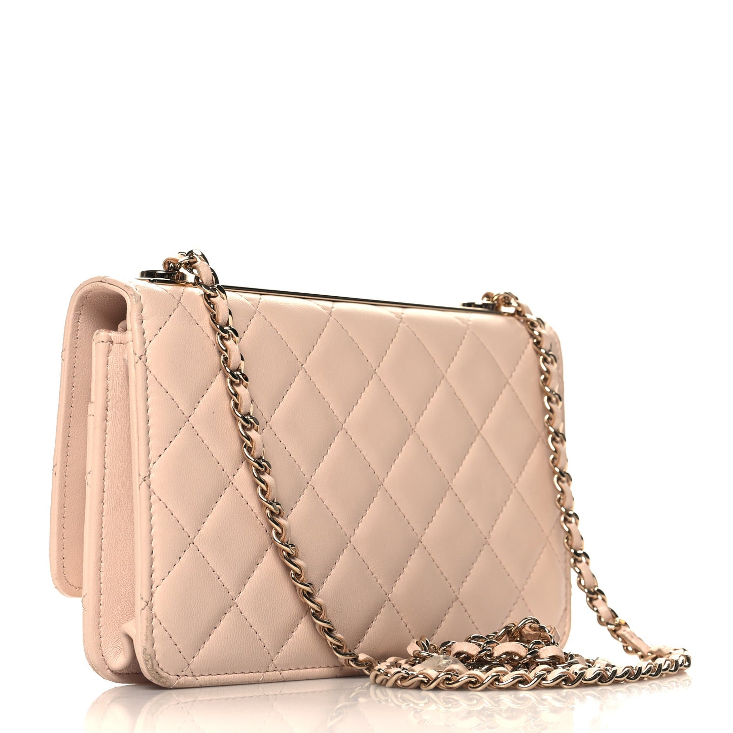 Lambskin Quilted Trendy CC Wallet On Chain WOC Light Beige