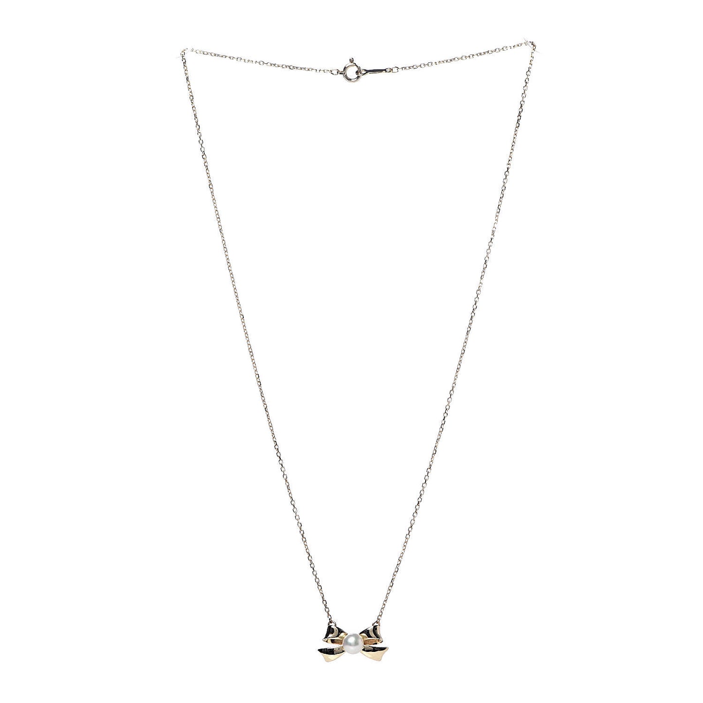 18K Yellow Gold Pearl 5mm Bow Pendant Necklace
