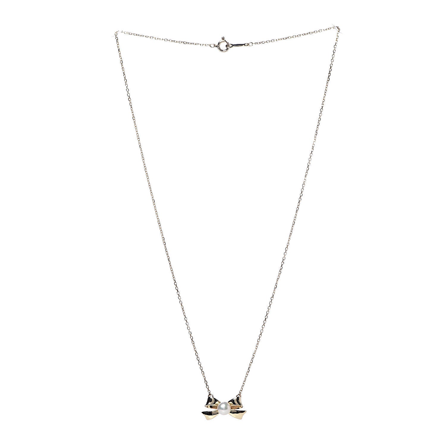 Mikimoto 18K Yellow Gold Pearl 5mm Bow Pendant Necklace 3 of 5