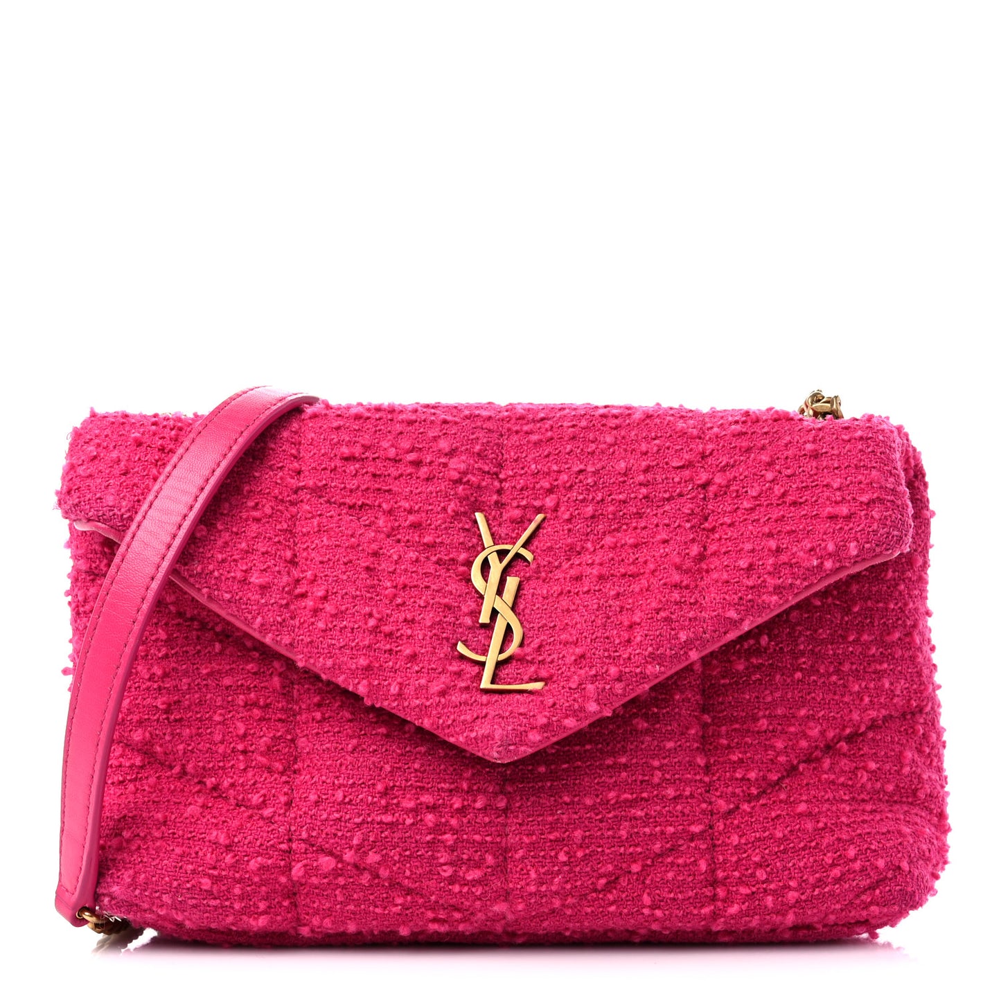 Boucle Tweed Quilted Toy Loulou Puffer Monogram Chain Satchel Magenta
