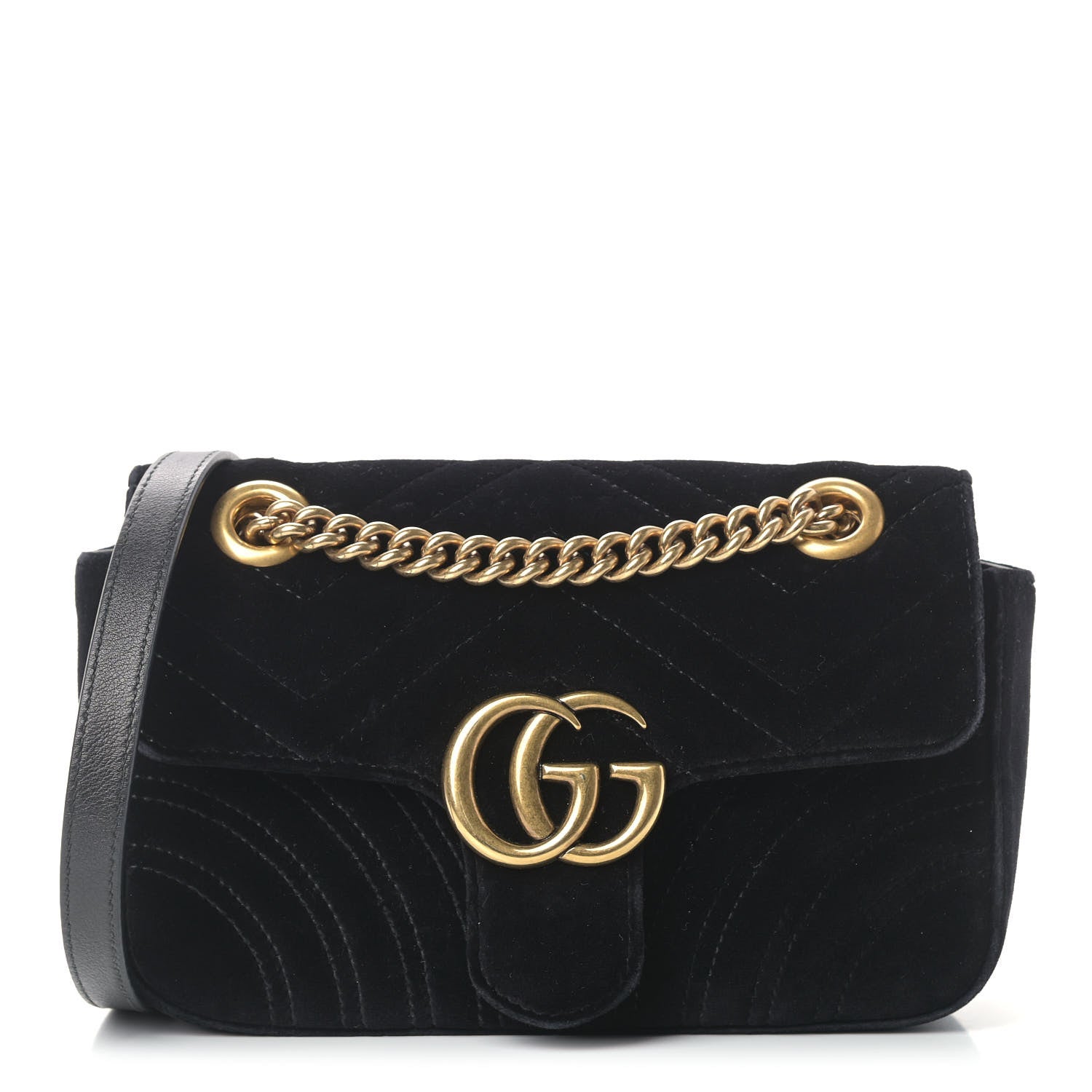 Gucci Velvet Matelasse Mini GG Marmont Shoulder Bag Black 1 of 13