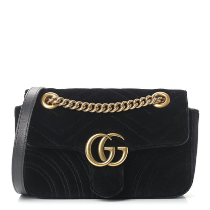 Gucci Velvet Matelasse Mini GG Marmont Shoulder Bag Black 1 of 13