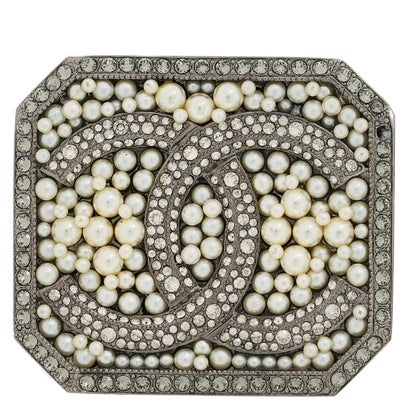 Chanel Metal Crystal Pearl CC Square Brooch Ruthenium 1 of 4