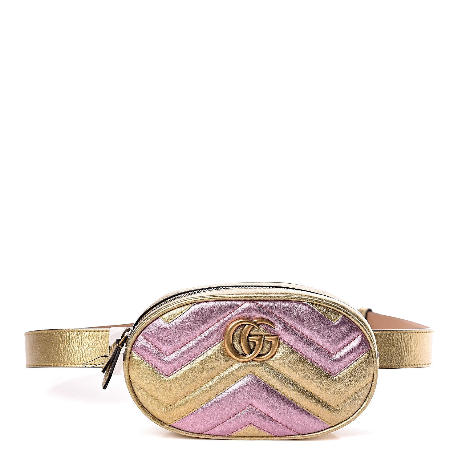 Gucci Metallic Nappa Matelasse Heart GG Marmont Belt Bag 95 38 Oro Vecchio Rosa 1 of 10