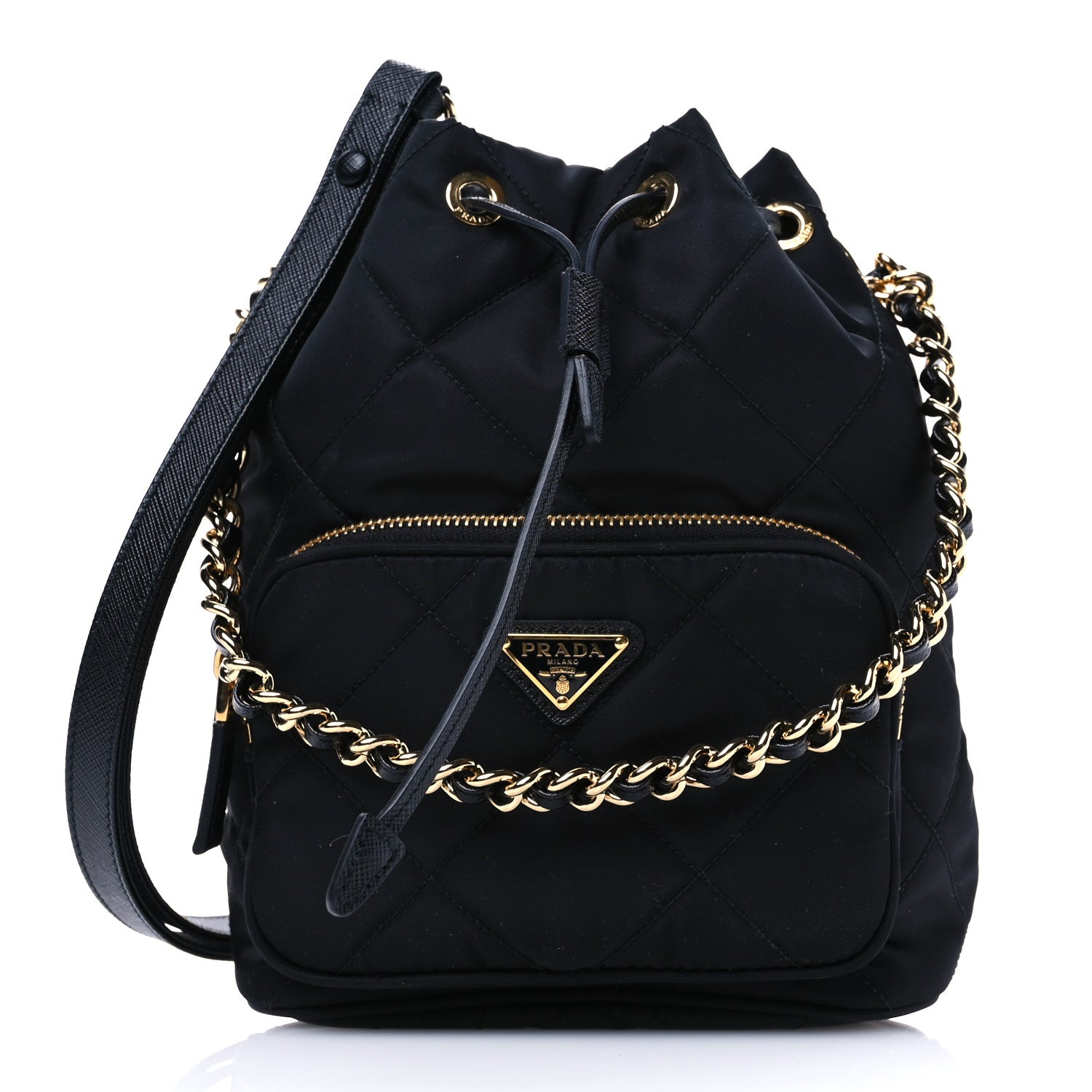 Prada Re-Nylon Saffiano Stitched Re-Edition 1995 Chaine Drawstring Bucket Bag Black 1 of 9