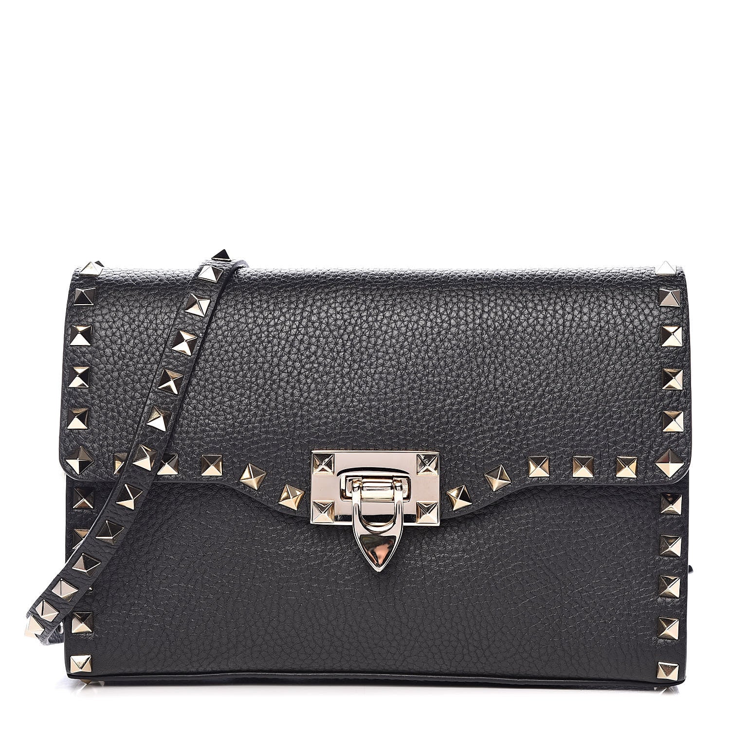 Valentino Garavani Pebbled Calfskin Medium Rockstud Flip Lock Crossbody Bag Black 1 of 10