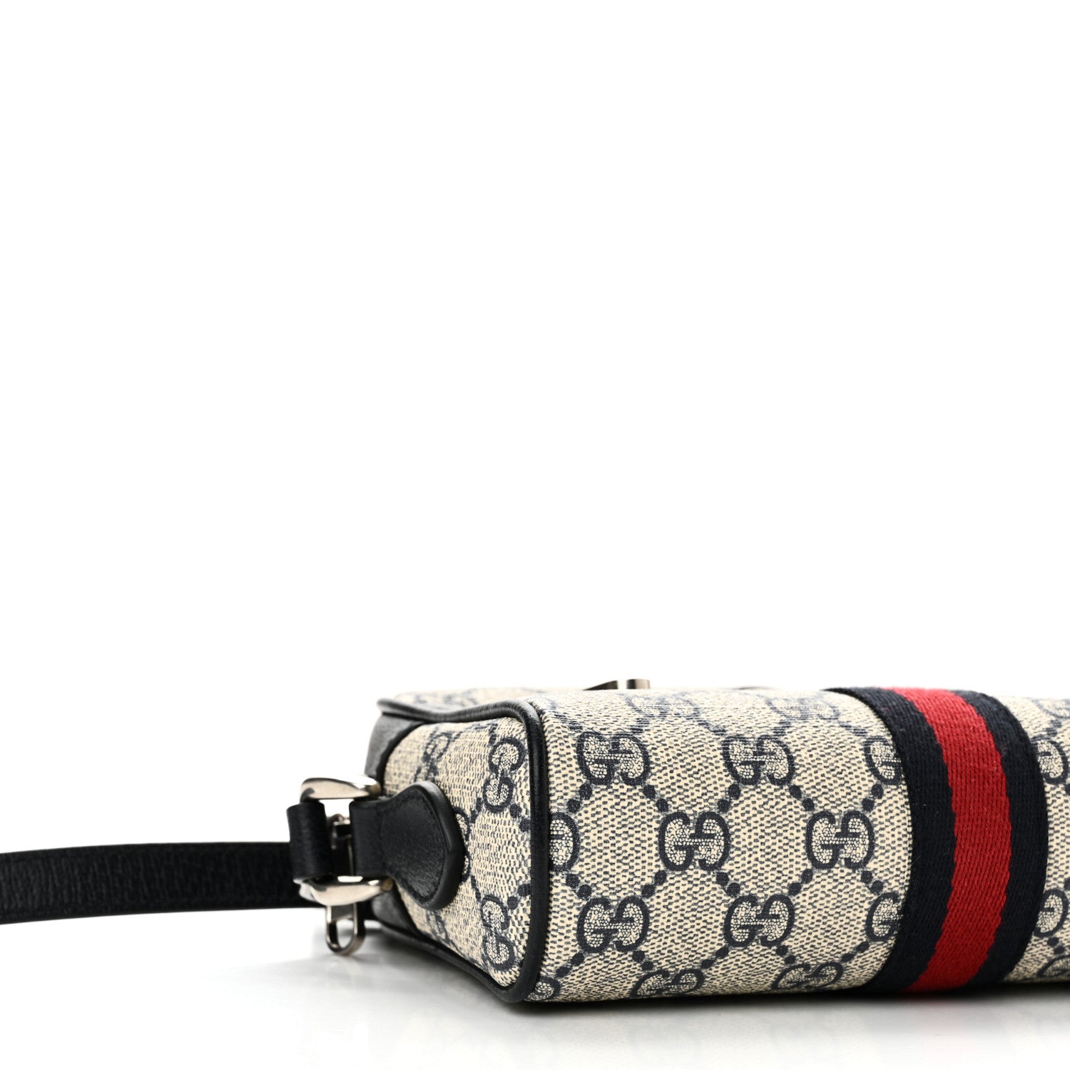 Gucci GG Supreme Monogram Textured Dollar Calfskin Web Mini Ophidia Shoulder Bag Beige Blue 9 of 12