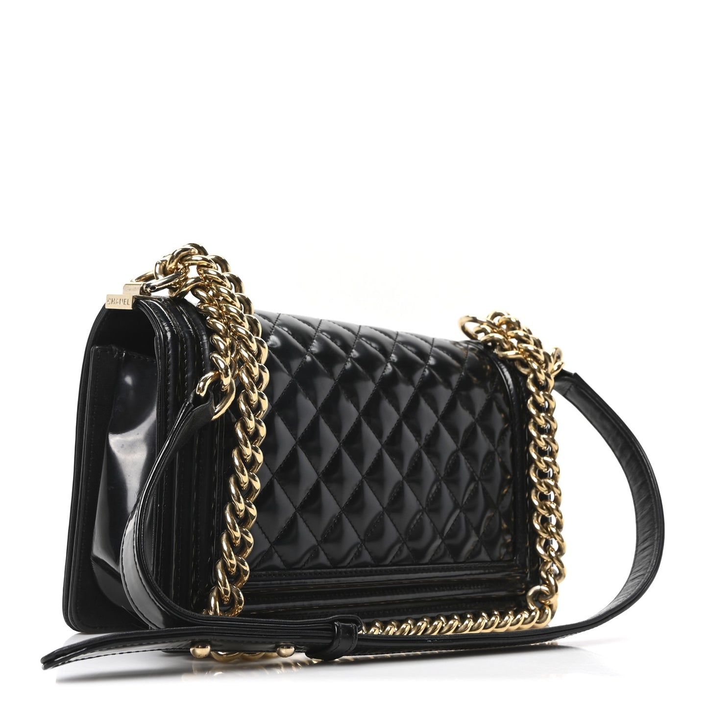 Iridescent Glazed Calfskin Quilted Medium Boy Flap Black