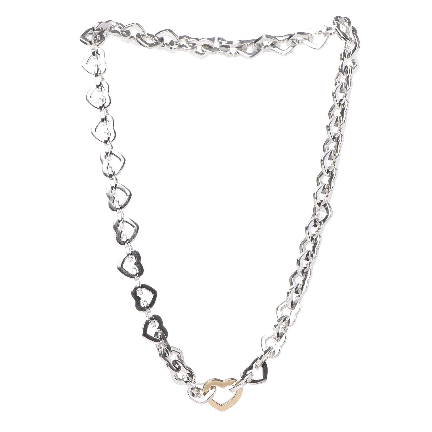 Tiffany Sterling Silver 18K Yellow Gold Heart Link Necklace 3 of 6