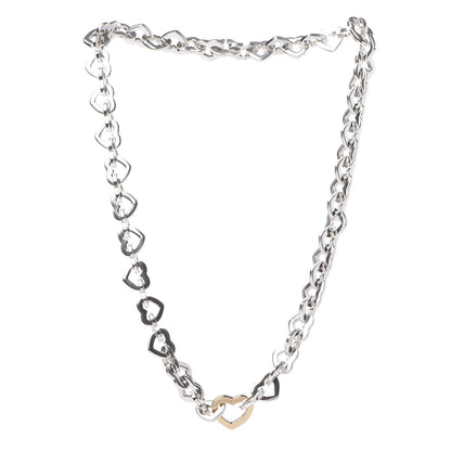 Tiffany Sterling Silver 18K Yellow Gold Heart Link Necklace 3 of 6