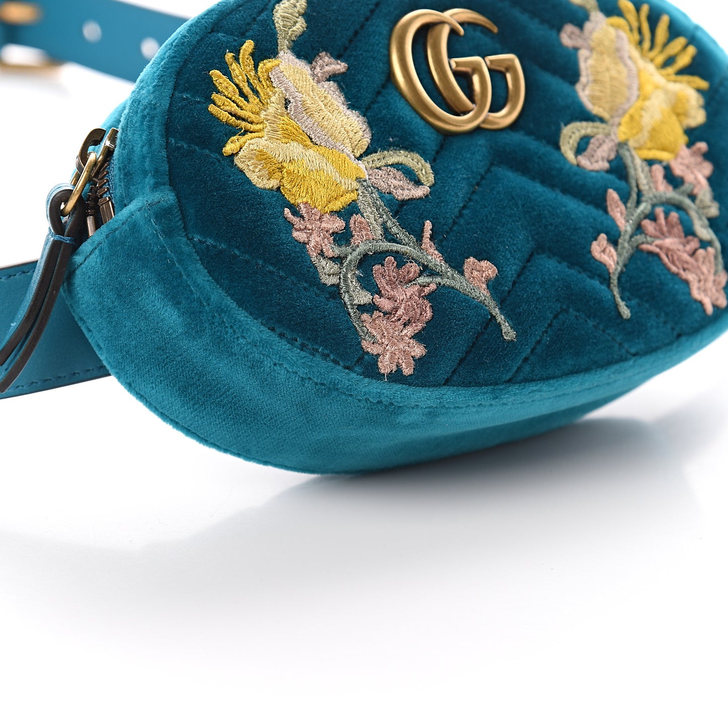Velvet Matelasse Embroidered GG Marmont Belt Bag 105 42 Pavone Cyan