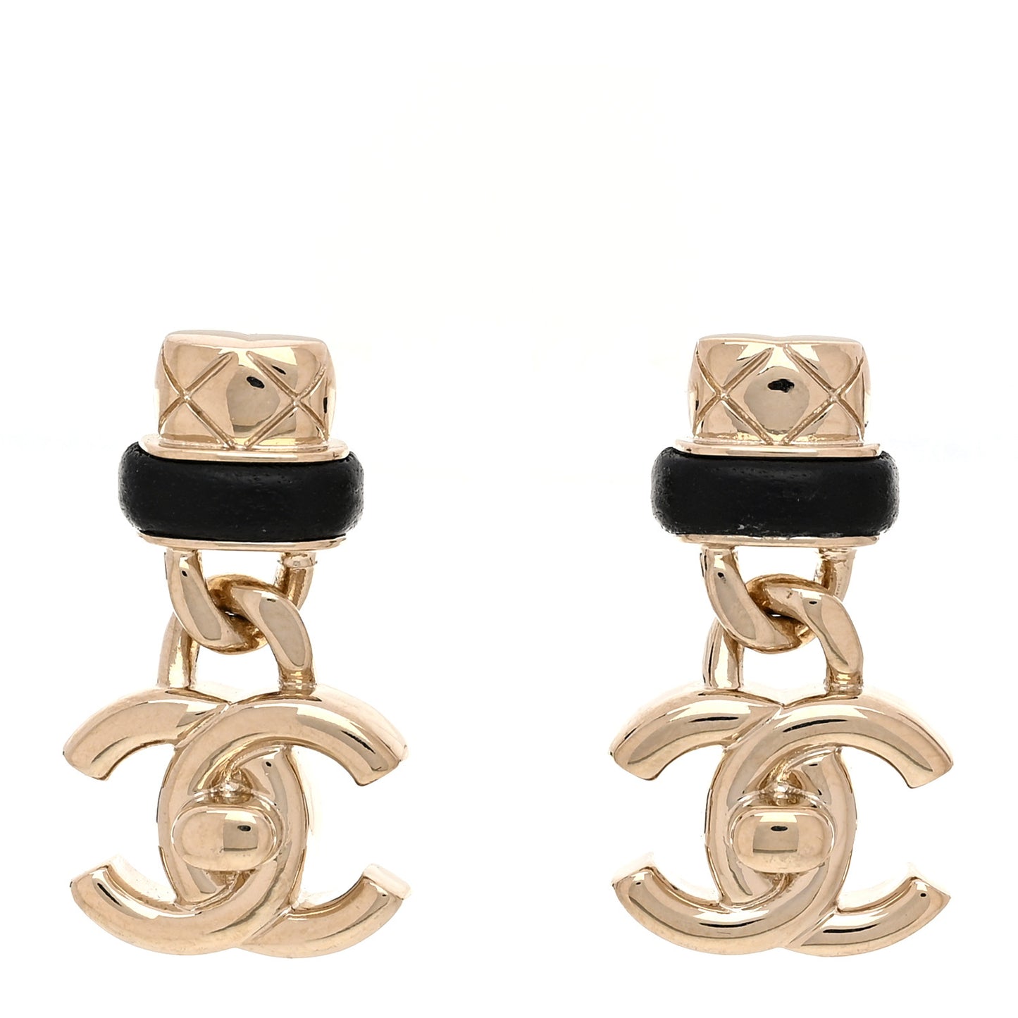 Lambskin CC Turnlock Drop Earrings Gold Black