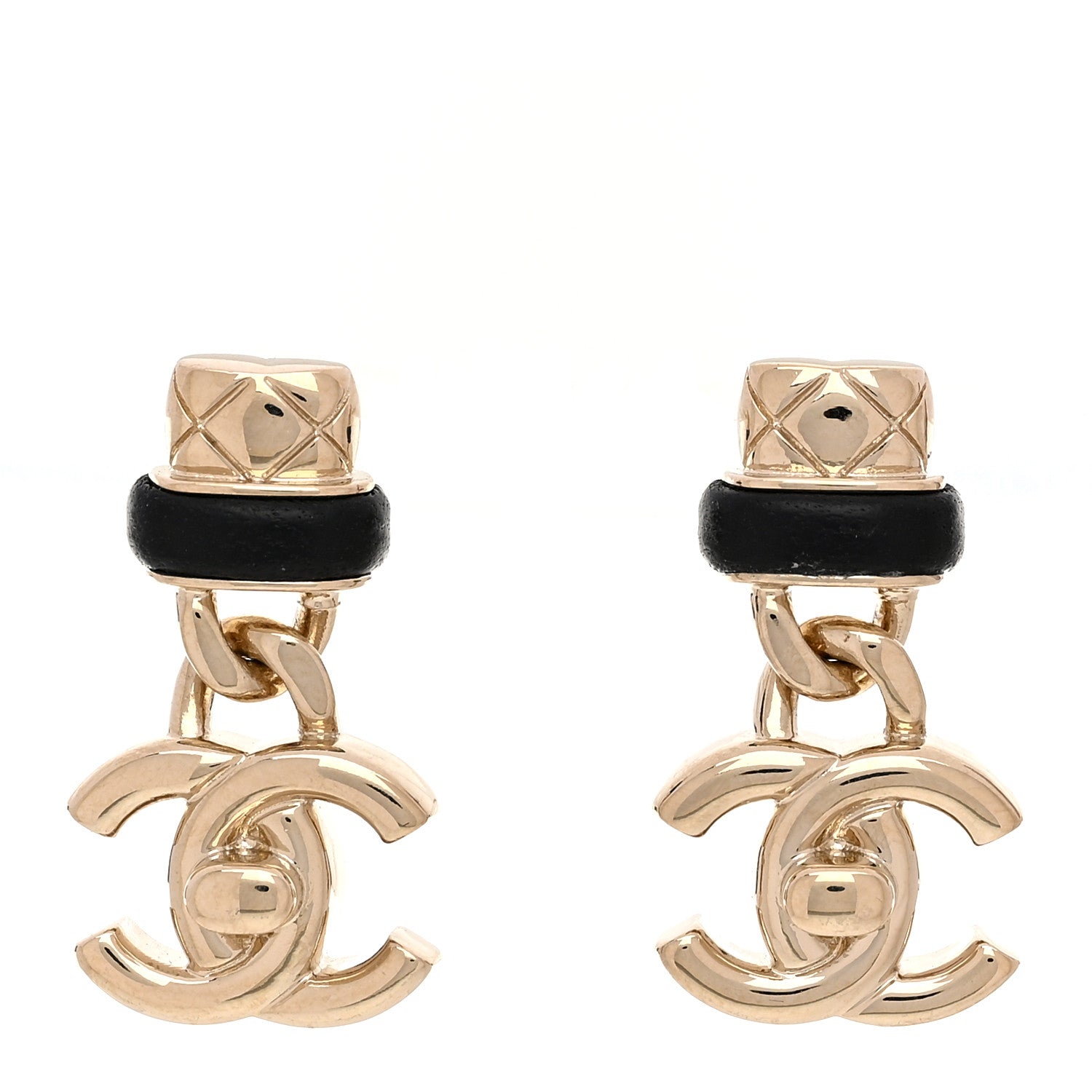 Chanel Lambskin CC Turnlock Drop Earrings Gold Black 1 of 4