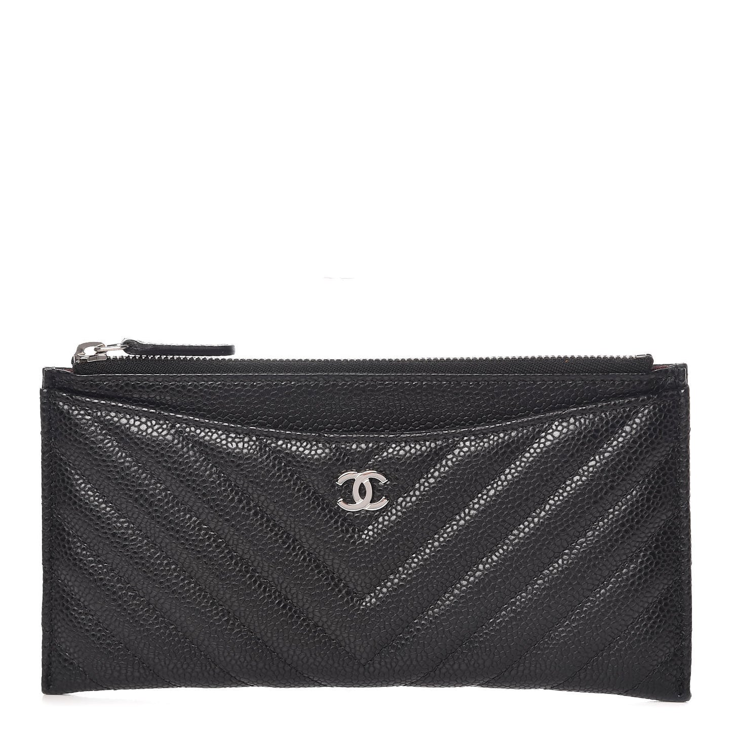 Caviar Chevron Quilted Zip Pouch Black