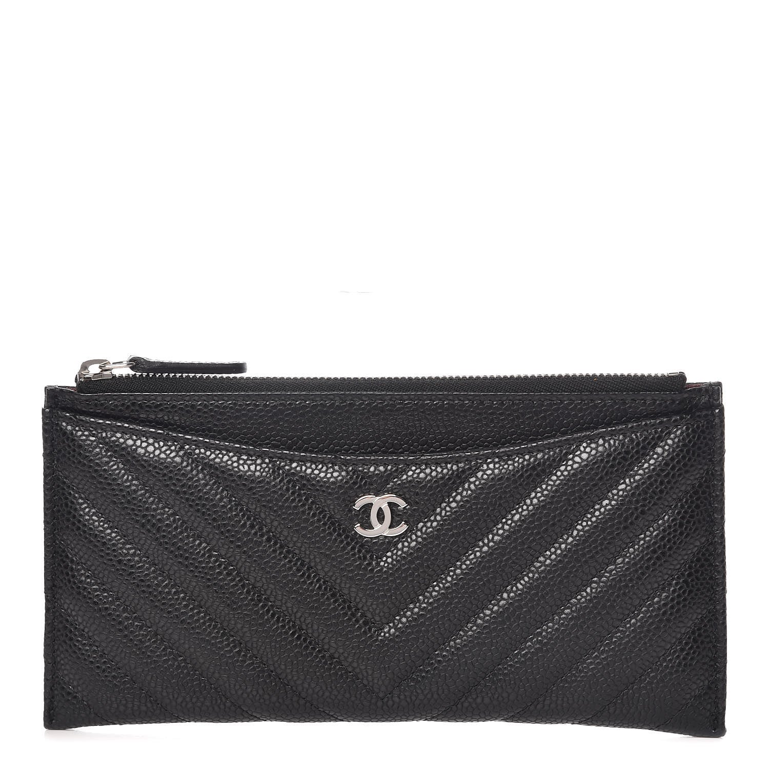 Chanel Caviar Chevron Quilted Zip Pouch Black 1 of 8