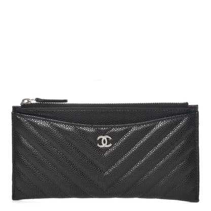 Chanel Caviar Chevron Quilted Zip Pouch Black 1 of 8
