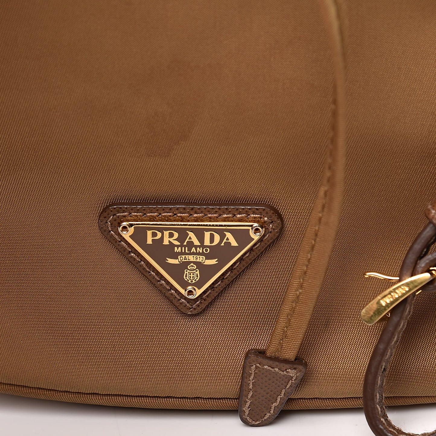 Saffiano Tessuto Nylon Bucket Wristlet Tabacco