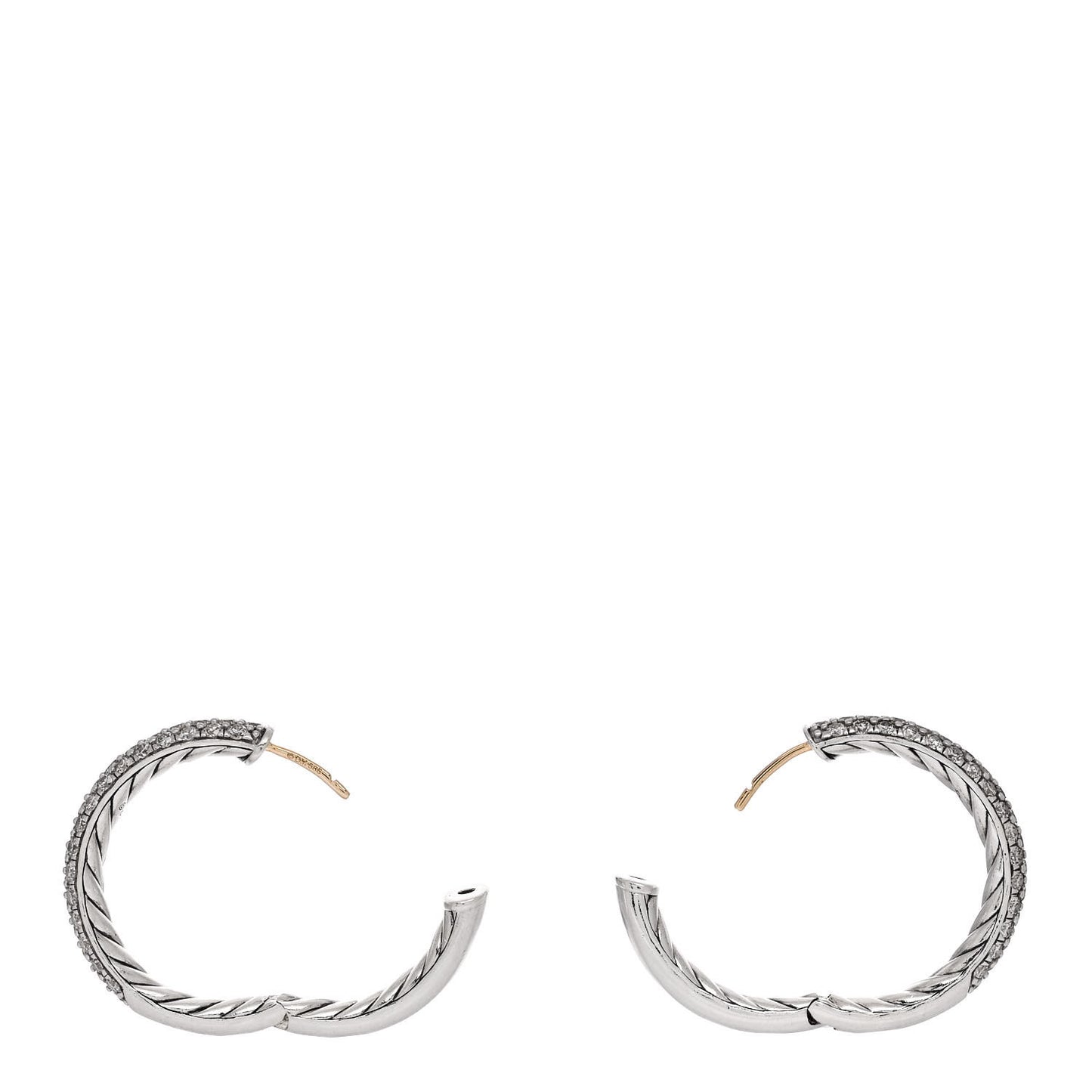 Sterling Silver Diamond 25mm Sculpted Cable Pave Hoop Earrings